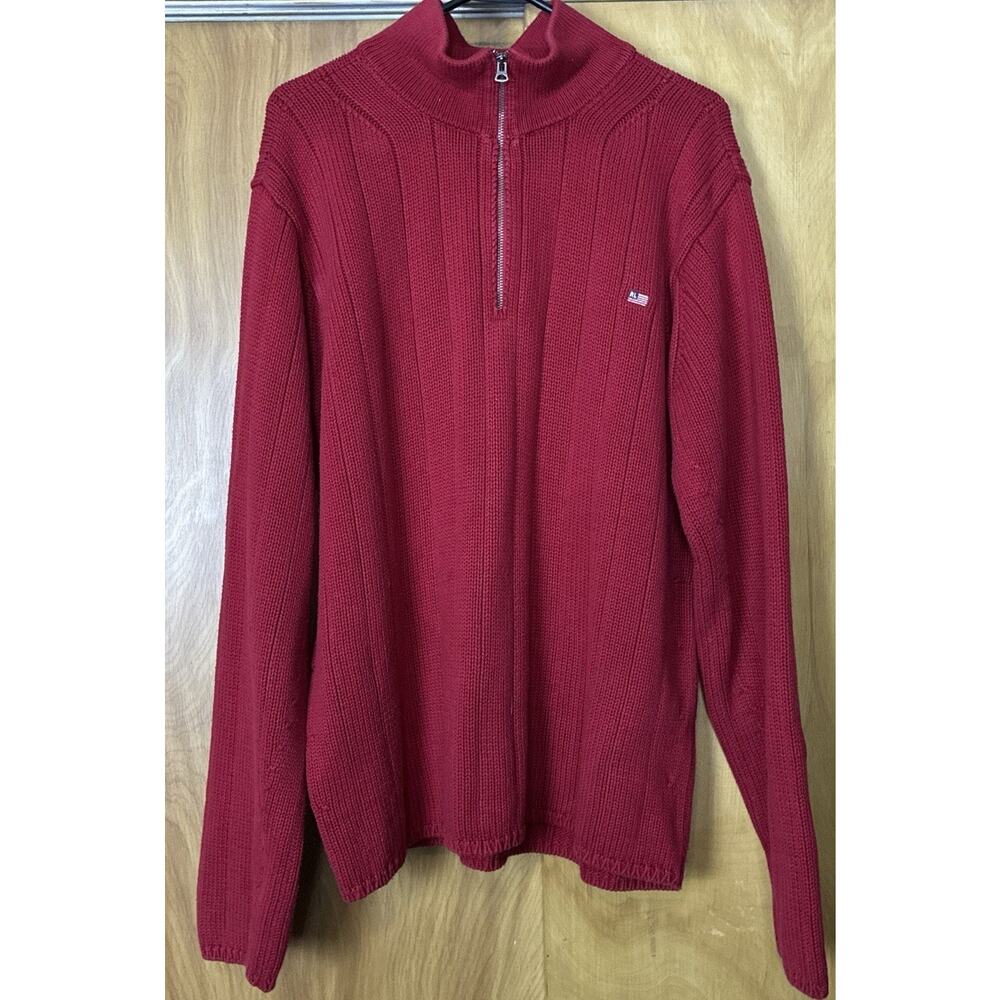 Polo Jeans Company Sweater XL Red Vintage Ralph Lauren Red Flag 1/4 Zip Ribbed